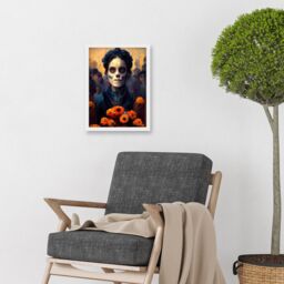 Artery8 Day Of Dead Skull Marigold Flowers Artwork Framed Wall Art Print A4 in White - thumbnail 2
