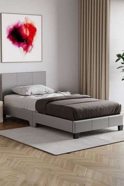 Home Discount Vida Designs Lisbon Single Faux Leather Bed Frame UKFR Fabric Storage in Grey - image 1