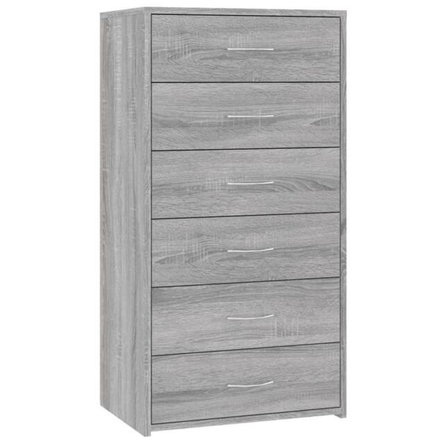 Berkfield Home Sideboard with 6 Drawers Grey Sonoma 50x34x96 cm Engineered Wood - Size: 50 x 34 x 96 cm