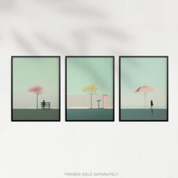 Artery8 Wall Art Print Set of 3 s Minimalist Sage Green Aesthetic Tree Umbrella Park 3 Pack Poster Living Room s in Pale Green - Size: A4 - thumbnail 5