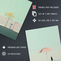 Artery8 Wall Art Print Set of 3 s Minimalist Sage Green Aesthetic Tree Umbrella Park 3 Pack Poster Living Room s in Pale Green - Size: A4 - thumbnail 4