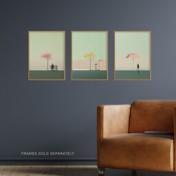Artery8 Wall Art Print Set of 3 s Minimalist Sage Green Aesthetic Tree Umbrella Park 3 Pack Poster Living Room s in Pale Green - Size: A4 - thumbnail 2