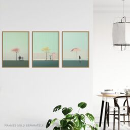 Artery8 Wall Art Print Set of 3 s Minimalist Sage Green Aesthetic Tree Umbrella Park 3 Pack Poster Living Room s in Pale Green - Size: A4 - thumbnail 3