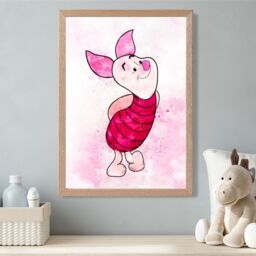 ARTZE Piglet Watercolour Winnie the Pooh Art Print with Oak Frame SIZE: A3 in Pink - Size: A2 - thumbnail 1