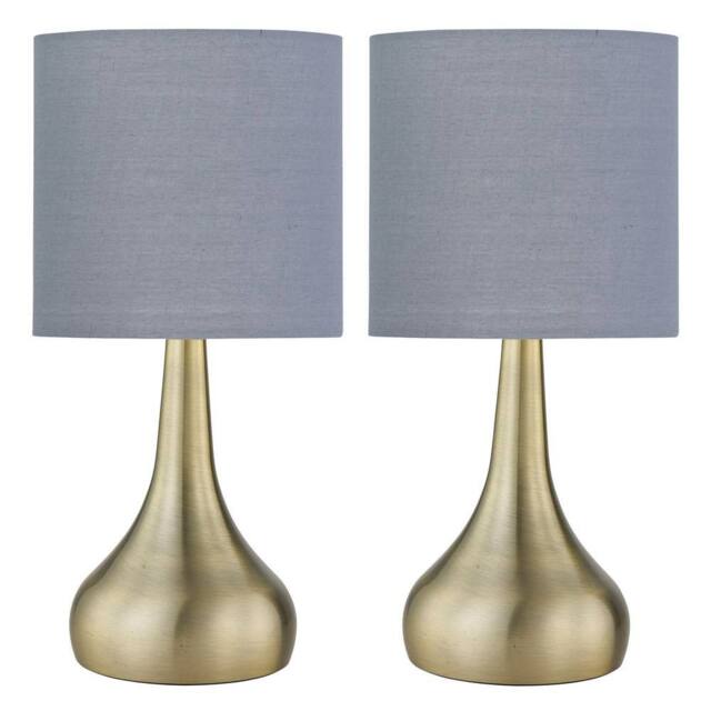 First Choice Lighting Set of 2 Romana - Antique Brass Touch Table Lamps Grey Cotton Shade in Bronze - image 1
