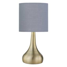 First Choice Lighting Set of 2 Romana - Antique Brass Touch Table Lamps Grey Cotton Shade in Bronze - thumbnail 2