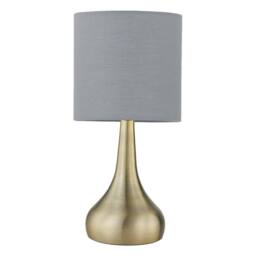 First Choice Lighting Set of 2 Romana - Antique Brass Touch Table Lamps Grey Cotton Shade in Bronze - thumbnail 3