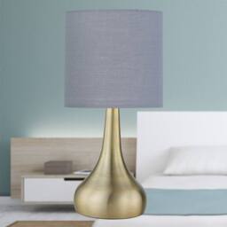 First Choice Lighting Set of 2 Romana - Antique Brass Touch Table Lamps Grey Cotton Shade in Bronze - thumbnail 5