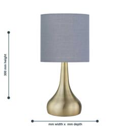 First Choice Lighting Set of 2 Romana - Antique Brass Touch Table Lamps Grey Cotton Shade in Bronze - thumbnail 6