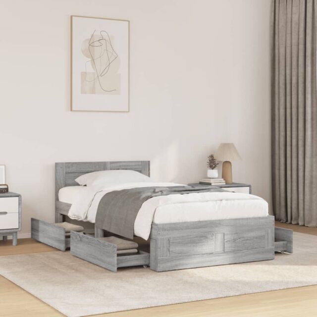 Berkfield Home Bed Frame with Headboard without Mattress Concrete Grey 75x190 cm Small Single - image 1