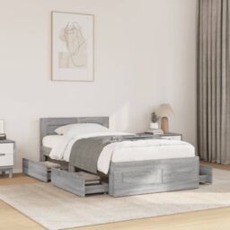 Berkfield Home Bed Frame with Headboard without Mattress Concrete Grey 75x190 cm Small Single - thumbnail 1