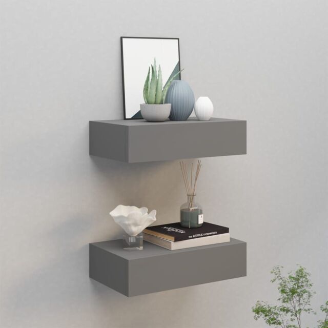 Berkfield Home Wall-mounted Drawer Shelves 2 pcs Grey 40x23.5x10cm MDF - Size: 40x23.5x10 cm - image 1