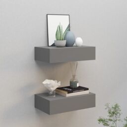 Berkfield Home Wall-mounted Drawer Shelves 2 pcs Grey 40x23.5x10cm MDF - Size: 40x23.5x10 cm - thumbnail 1