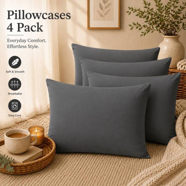 Pamposh 300 Thread Count Cotton Sateen Pillow Cases Set of 4 in Charcoal - Size: Standard Pillow Case - image 1