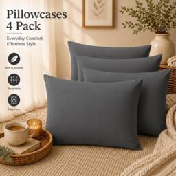 Pamposh 300 Thread Count Cotton Sateen Pillow Cases Set of 4 in Charcoal - Size: Standard Pillow Case - thumbnail 1