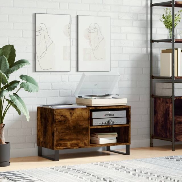 Berkfield Home Record Cabinet Smoked Oak 85x38x48 cm Engineered Wood in Brown - Size: 85 x 38 x 48 cm - image 1