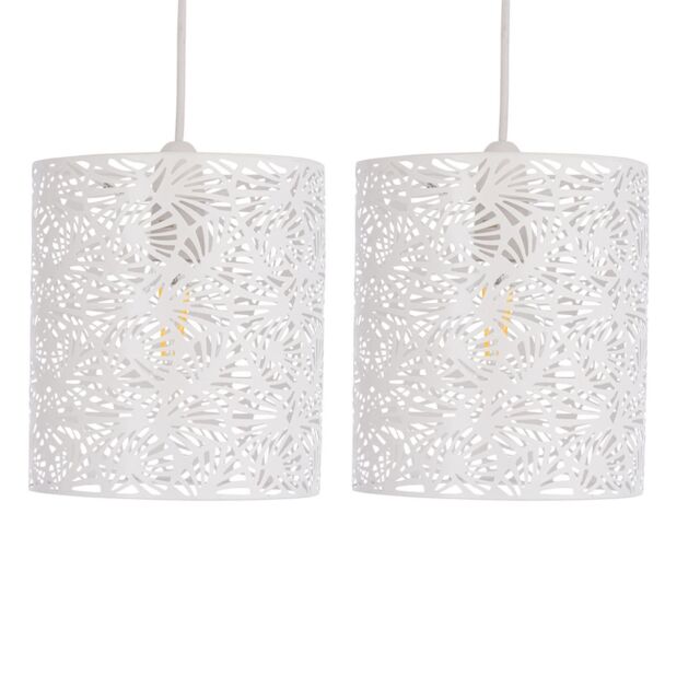 First Choice Lighting Set of 2 Maui - White Cut Out Metal Leaf Pendant Light Shades - image 1
