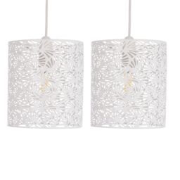 First Choice Lighting Set of 2 Maui - White Cut Out Metal Leaf Pendant Light Shades - thumbnail 1