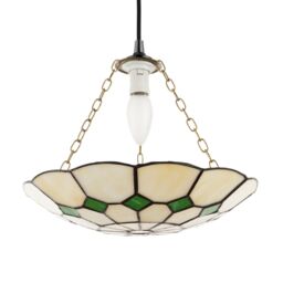 Happy Homewares Classic Amber Stained Glass Tiffany Pendant Lighting Shade with Coloured Diamonds in Green