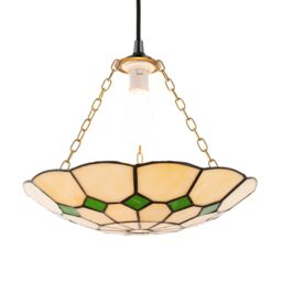 Happy Homewares Classic Amber Stained Glass Tiffany Pendant Lighting Shade with Coloured Diamonds in Green - thumbnail 2