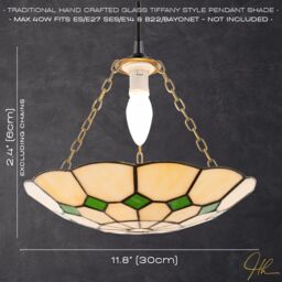 Happy Homewares Classic Amber Stained Glass Tiffany Pendant Lighting Shade with Coloured Diamonds in Green - thumbnail 6