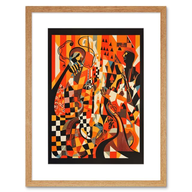 "Artery8 Wall Art Print Jazz Music Band Musicians Abstract Modern Folk Art Painting Artwork Framed 9X7 Inch in Beige - Size: W7"" x H9""" - image 1