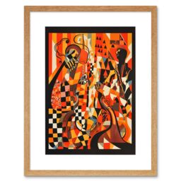 "Artery8 Wall Art Print Jazz Music Band Musicians Abstract Modern Folk Art Painting Artwork Framed 9X7 Inch in Beige - Size: W7"" x H9""" - thumbnail 1
