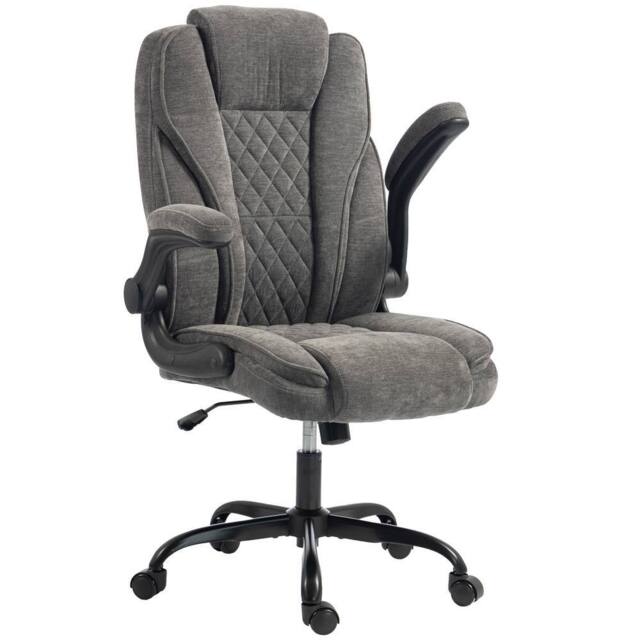 HOMCOM Office Chair, Computer Desk Chair with Flip-up Armrest, Dark Grey - image 1