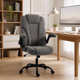 HOMCOM Office Chair, Computer Desk Chair with Flip-up Armrest, Dark Grey - thumbnail 2