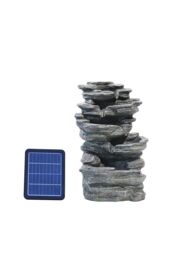Living and Home Outdoor Solar Water Feature 18in 5-Tier LED Lights Waterfall Fountain Rockery Garden Decor for Garden, Yard in Natural - thumbnail 3
