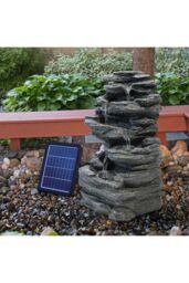 Living and Home Outdoor Solar Water Feature 18in 5-Tier LED Lights Waterfall Fountain Rockery Garden Decor for Garden, Yard in Natural - thumbnail 6