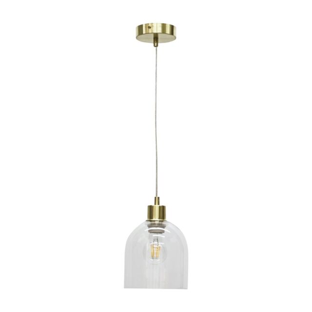First Choice Lighting Belten - Clear Glass Cloche with Satin Brass Pendant Fitting - image 1