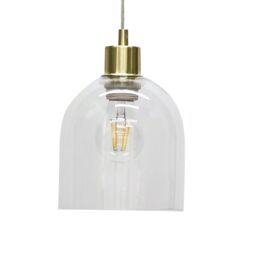 First Choice Lighting Belten - Clear Glass Cloche with Satin Brass Pendant Fitting - thumbnail 2