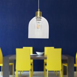 First Choice Lighting Belten - Clear Glass Cloche with Satin Brass Pendant Fitting - thumbnail 3