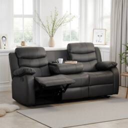Seconique Roma 3 Seater Recliner Sofa - Grey Faux Leather - thumbnail 1