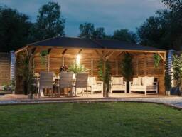 Dunster House Wooden Gazebo Kit with Louvre Wall & Shingles 6m x 3m - Utopia in Brown - thumbnail 2