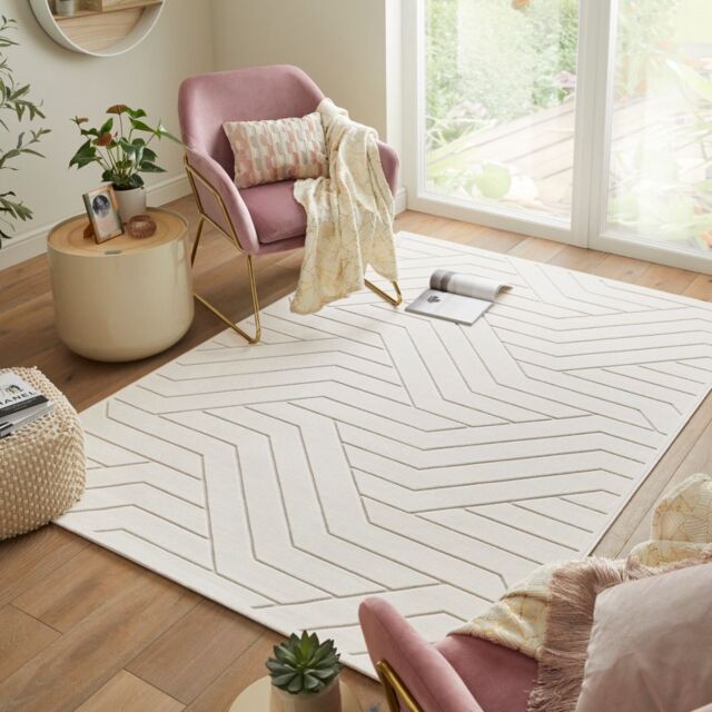 The Rug Shop UK Cream Modern Abstract Polyester Jute Backing Area Rug - Size: 240 cm x 330 cm - image 1
