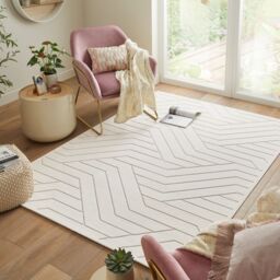 The Rug Shop UK Cream Modern Abstract Polyester Jute Backing Area Rug - Size: 240 cm x 330 cm - thumbnail 1