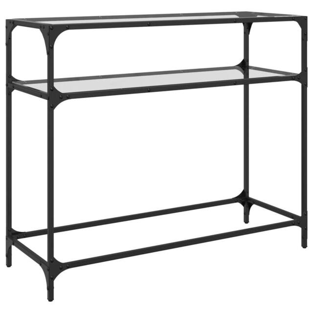 Berkfield Home Console Table with Transparent Glass Top 98x35x81 cm Steel - Size: 98 x 35 x 81 cm - image 1