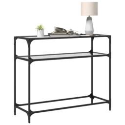 Berkfield Home Console Table with Transparent Glass Top 98x35x81 cm Steel - Size: 98 x 35 x 81 cm - thumbnail 3