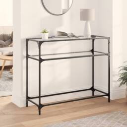 Berkfield Home Console Table with Transparent Glass Top 98x35x81 cm Steel - Size: 98 x 35 x 81 cm - thumbnail 2