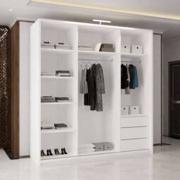 MN Furniture Double Mirror Sliding Wardrobe with LED Light 200cm x 217cm in White - Size: 200 cm x 217 cm - thumbnail 3