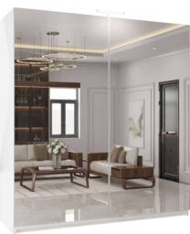 MN Furniture Double Mirror Sliding Wardrobe with LED Light 200cm x 217cm in White - Size: 200 cm x 217 cm - thumbnail 2