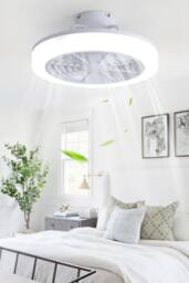 Living and Home 18inch Round Acrylic LED Ceiling Light Fan in White - thumbnail 1