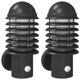 Berkfield Home Outdoor Wall Lights with Sensors 2pcs Black Stainless Steel - thumbnail 2