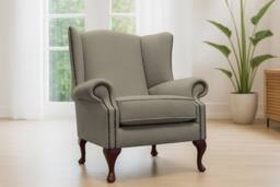Somnior Hudson Sherpa Fabric Wingback Accent Arm Chair Manufactured in UK in Stone - Size: 1 Seater