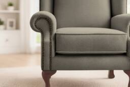 Somnior Hudson Sherpa Fabric Wingback Accent Arm Chair Manufactured in UK in Stone - Size: 1 Seater - thumbnail 3