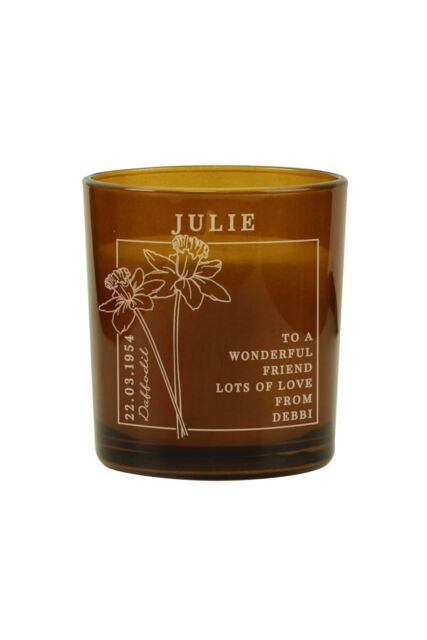 Personalised Memento Company Personalised March Birth Flower Amber Glass Candle - image 1
