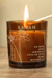 Personalised Memento Company Personalised March Birth Flower Amber Glass Candle - thumbnail 4