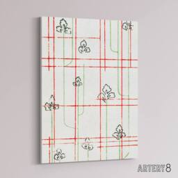 "Artery8 Leaf Lines Shima Textile Pattern Canvas Wall Art Print Korin in Red - Size: W18"" x H24""" - thumbnail 2